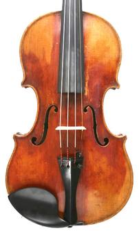 A front view of a violin