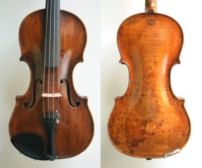 Front and back view of a violin